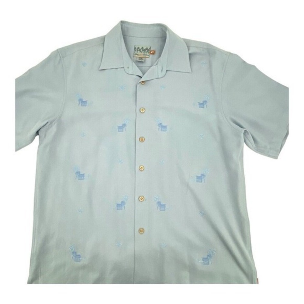 Quiksilver‎ Premium Edition Silk Short Sleeve Gray Hawaiian Shirt Palms Size M
